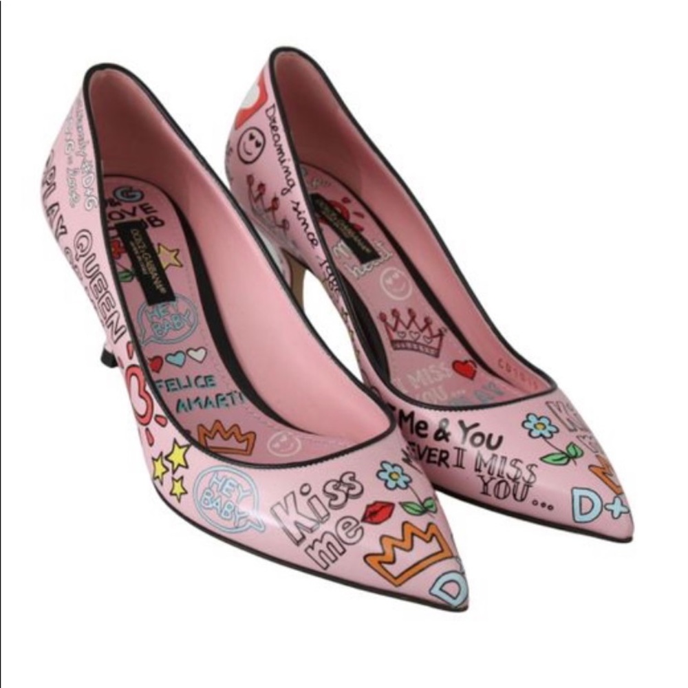 DOLCE & GABBANA Pink Leather Queen Heels Pumps shoes